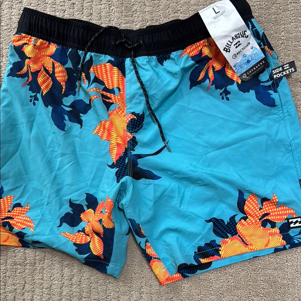 Men’s Billabong Aqua and Orange Floral Boardshorts large